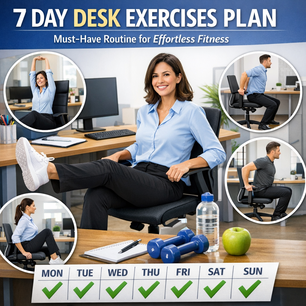 Illustration of 7 Day Desk Exercises Plan: Must-Have Routine for Effortless Fitness