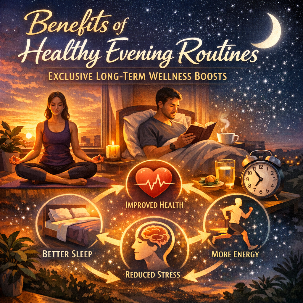 Illustration of Benefits of Healthy Evening Routines: Exclusive Long-Term Wellness Boosts