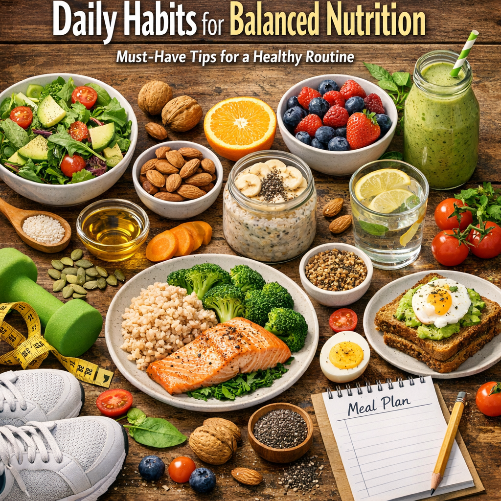 Illustration of Daily Habits for Balanced Nutrition: Must-Have Tips for a Healthy Routine