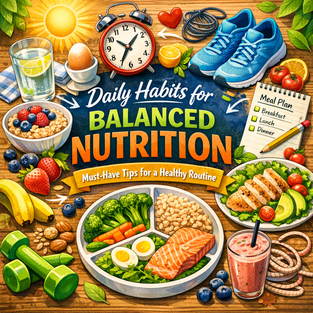 Illustration of Daily Habits for Balanced Nutrition: Must-Have Tips for a Healthy Routine