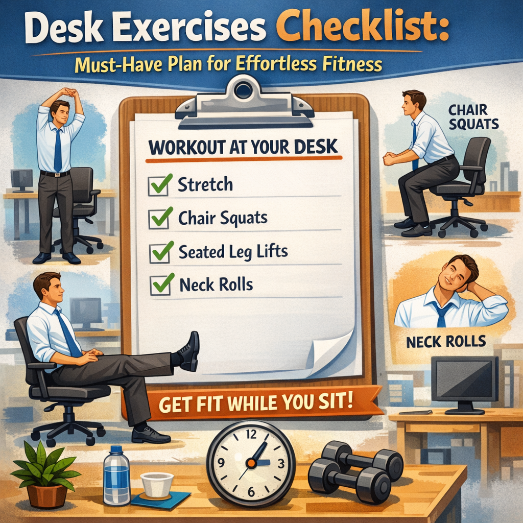 Illustration of Desk Exercises Checklist: Must-Have Plan for Effortless Fitness